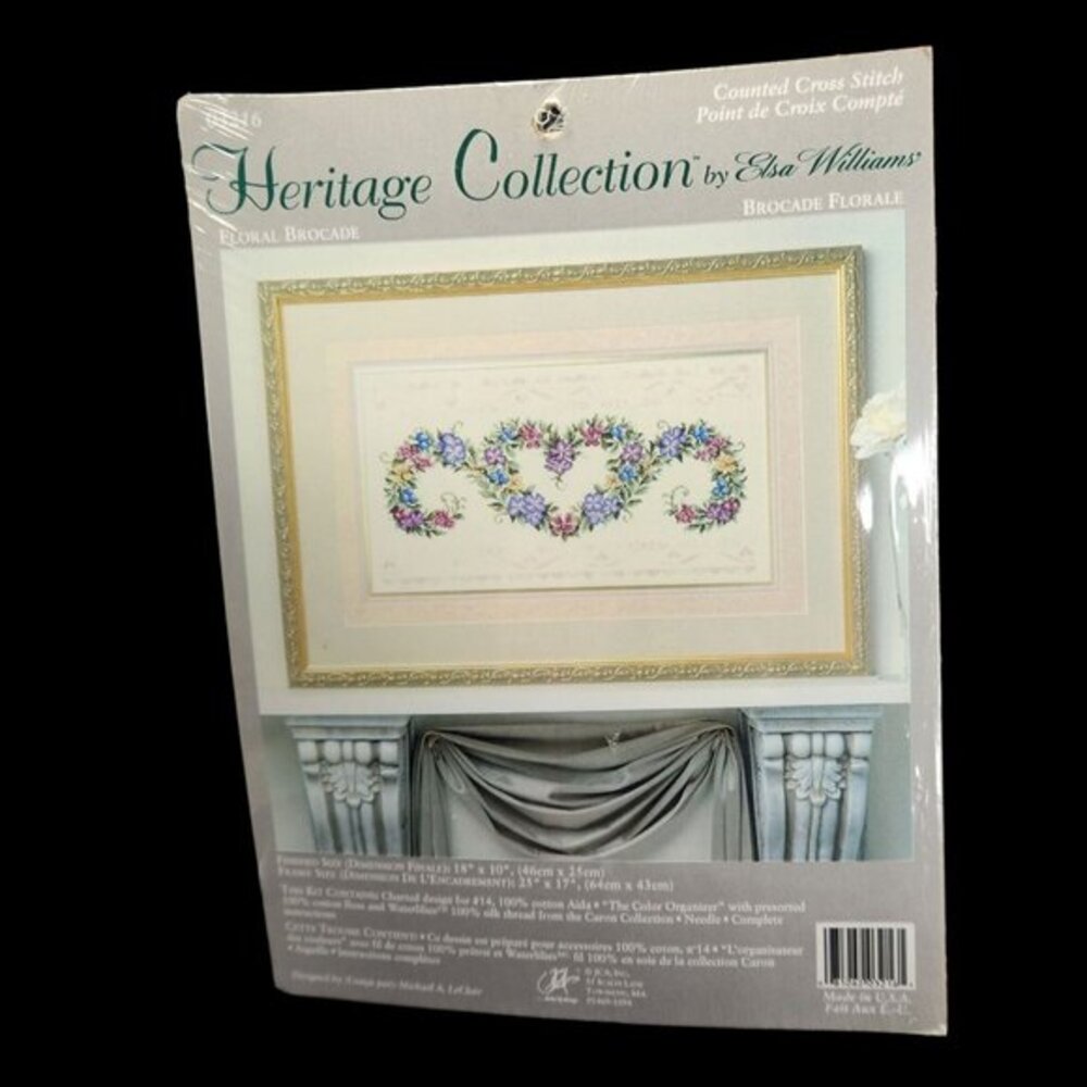 Elsa Williams Floral Brocade‎ Counted Cross Stitch Kit Silk Wedding Vtg Sealed